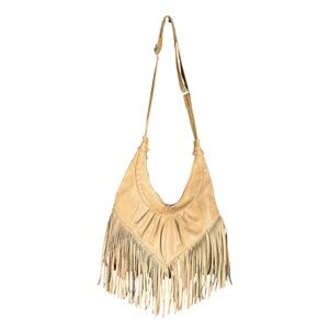 Boho Western Tan Genuine Leather Fringe Top Zip Adjustable Strap Shoulder Bag